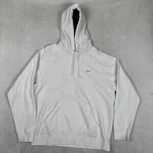 VTG Nike Hoodie Mens Large White Pullover Sweatshirt Small Swoosh Y2K Gray Tag